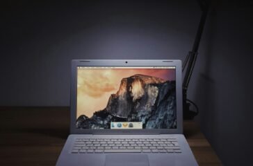 MacBook Air on wooden surface