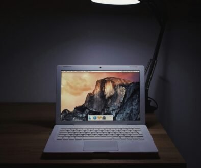 MacBook Air on wooden surface